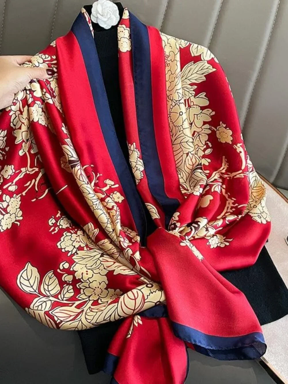 Large Silk Feel Satin Scarf Shawl Wrap for Women Lightweight Sun Protection